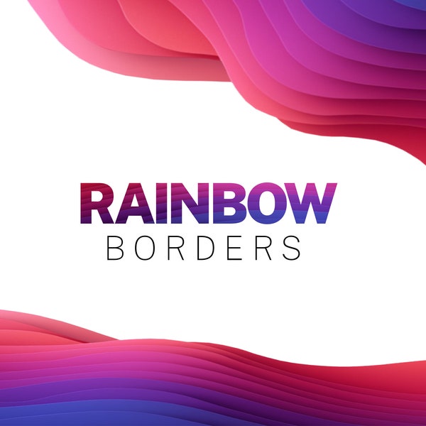 Rainbow Gradient Borders, digital  PNG overlays, Instant Download for Commercial Use