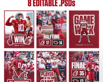 Sports Photoshop Templates for Social Media - Final Score, Schedule, Gameday + more | 8 PSD Templates