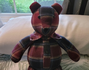 Custom Memorial Bear From Clothing, Memory Bear Made With Loved Ones Clothes, Handmade Keepsake Bear From Shirts, Stuffed Bear From Clothes