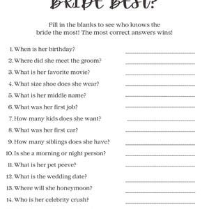 Who Knows Bride Best | Bridal Shower Game
