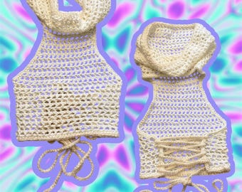 Top de crochet para festivales rave con capucha