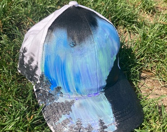 hand painted northern lights ballcap (white)