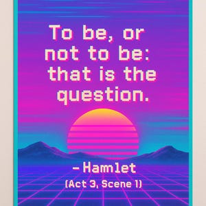 Shakespeare Quote Poster &#39;To Be or Not To Be&#39;  Hamlet Wall Art Instant Digital Download 1 print, Vaporwave style, 300 DPI, 8X10 size, PNG