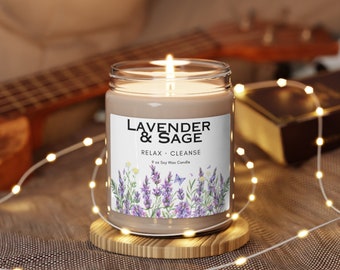 Lavendel en Salie Kaars | Ontspannende Kaars | Aromatherapiekaars | Katoenen Lont Kaars | Zuiveringskaars | Kalmerende kaars 9 oz
