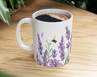 Vintage Lavender Mug | Watercolor Flower Field Mug | Coffee Mug | Botanical Tea Cup | Butterfly Ceramic Mug 11oz