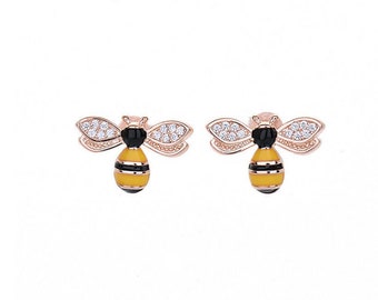 Sterling SilverSilver CZ Crystal Bee Stud Earrings Women's Girl Jewelry Gift