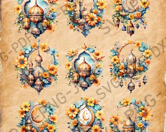 9 Water Color Ramadan SVG, Water Color Pattern svg File, 1500x1500 Pixels Size, Islamic T-shirt Design, For Cricut Sublimation Design