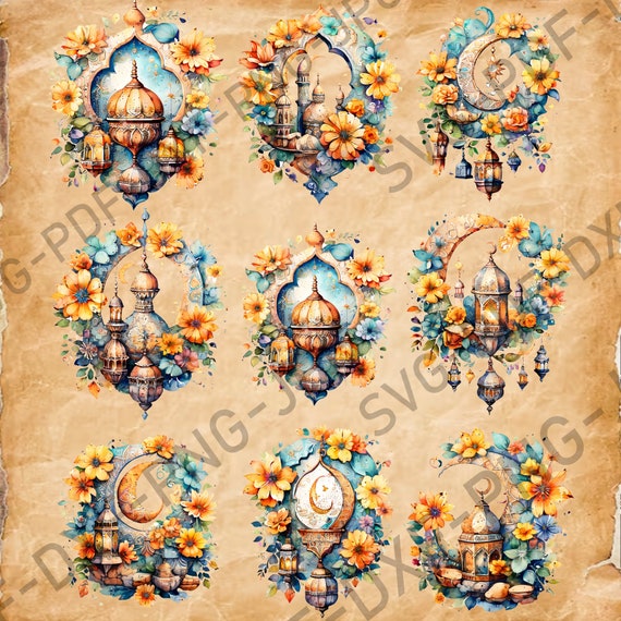 9 Water Color Ramadan SVG, Water Color Pattern svg File, 1500x1500 Pixels Size, Islamic T-shirt Design, For Cricut Sublimation Design