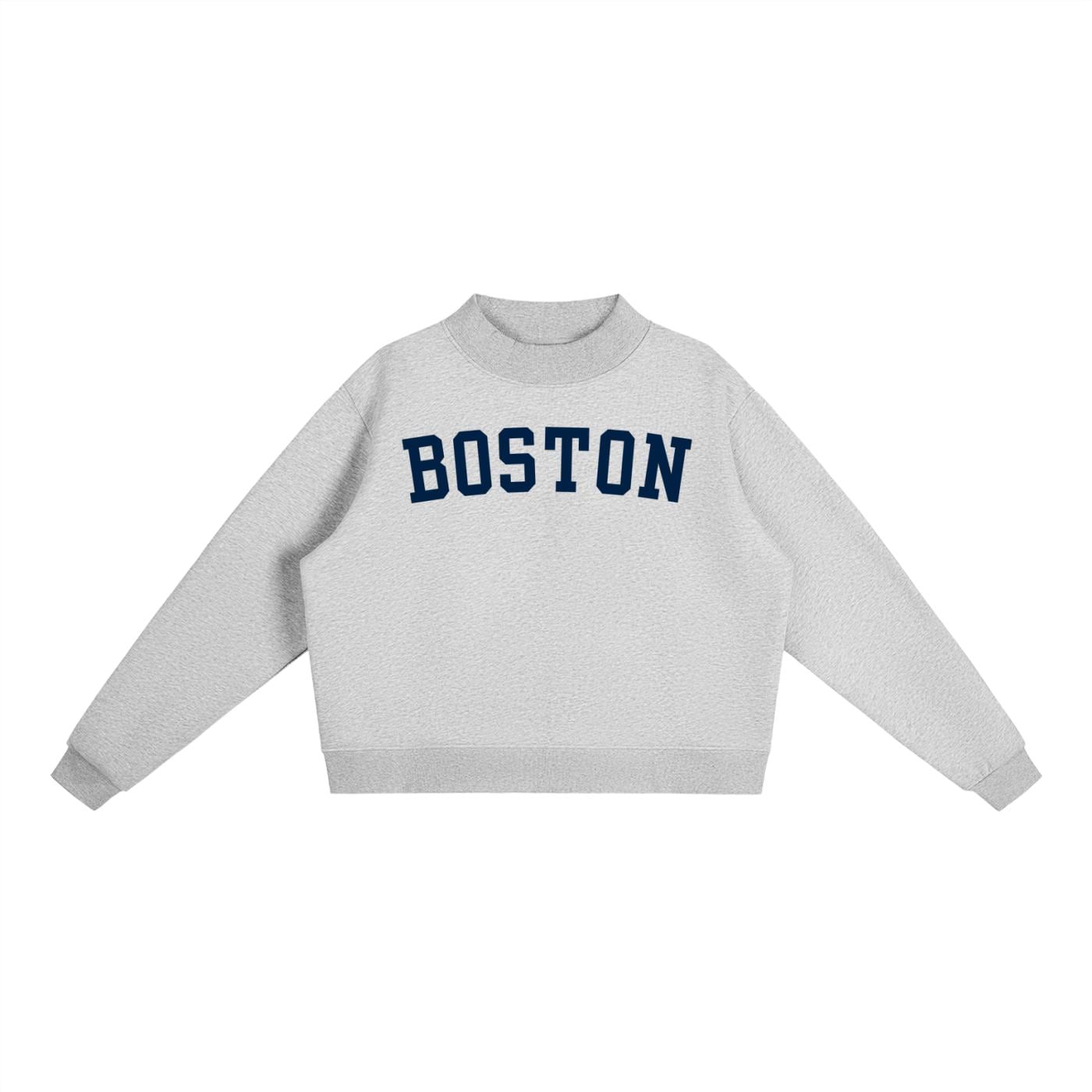 Boston Essential Fleece Mock-neck Crew Sweatshirt - Etsy