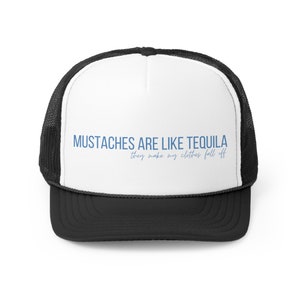 Tequila Drinking Mustache Lover Trucker Hat, Trendy Trucker Hats, Party Hat, College Hat, Funny Gift, Bachelorette Party Trucker Hat, Lake