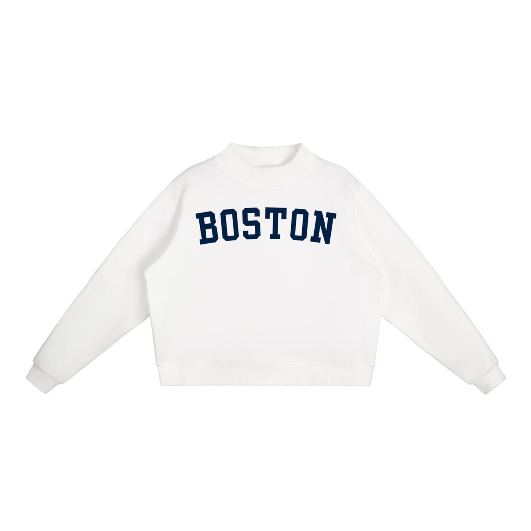 Boston Essential Fleece Mock-neck Crew Sweatshirt - Etsy