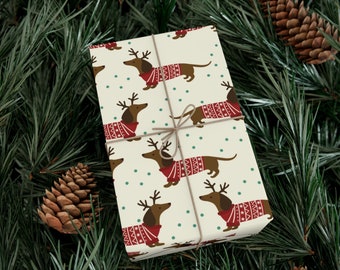 Eco Friendly Gift Wrap Papers, Cute Dachshund Dog, Christmas Gift Wrap, Holiday Wrapping Paper, Cute Dog Wrapping Paper