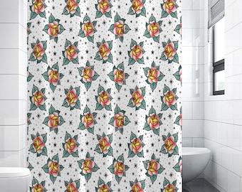 SAILOR JERRY シャワーカーテン　アメリカン雑貨 Rose Tattoo Print Shower Curtain | Vintage Traditional