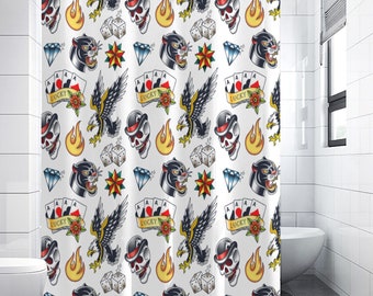 SAILOR JERRY シャワーカーテン　アメリカン雑貨 Rose Tattoo Print Shower Curtain | Vintage Traditional American