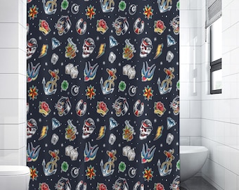 Rose Tattoo Print Shower Curtain | Vintage Traditional American