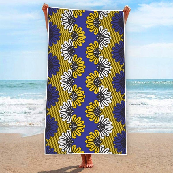 African Kitenge Ankara style beach towel, beach blanket, blue and yellow, African Print, Luxury beach towels, custom made beach towels