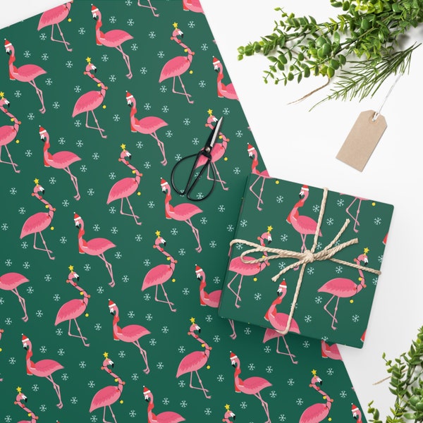 Wrapping Paper, Pink Flamingo, Holiday Gift Wrap, Christmas Wrapping Paper, Unique Gift Wrapping Paper, Tropical Christmas Wrapping Paper