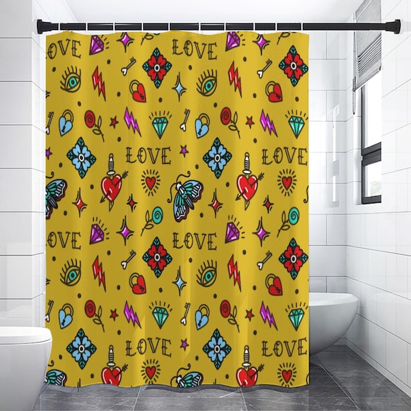 Old School Tattoo Shower Curtain Etsy