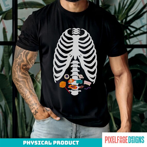 Halloween X-ray Candy Shirt, Skeleton Spine T-shirt, Funny Spooky