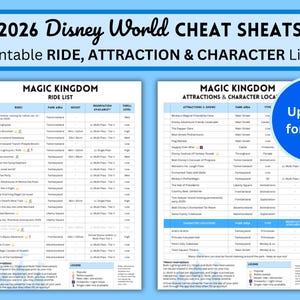 Hoja de trucos sobre atracciones y paseos de WDW + ubicaciones permanentes de personajes