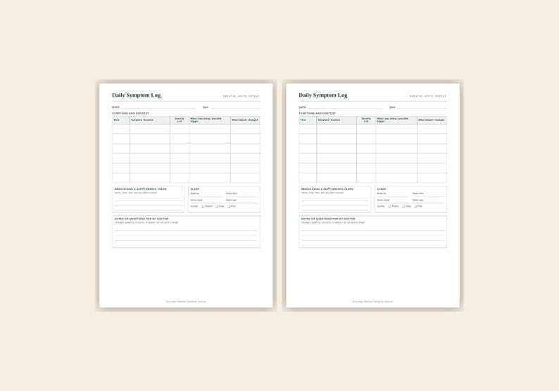 Symptom Journal Printable | Minimalist Daily Health Tracker PDF ...