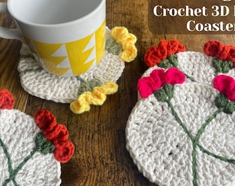 Crochet 3D Flower Coasters Pattern