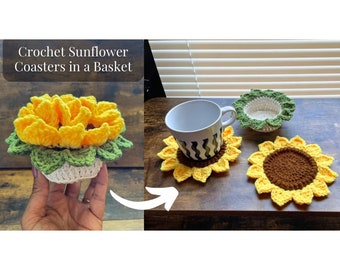 Crochet Sunflower Coasters in a Basket Pattern