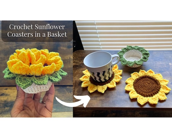 Crochet Sunflower Coasters in a Basket Pattern