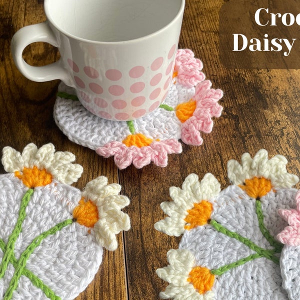 Crochet 3D Daisy Coasters Pattern