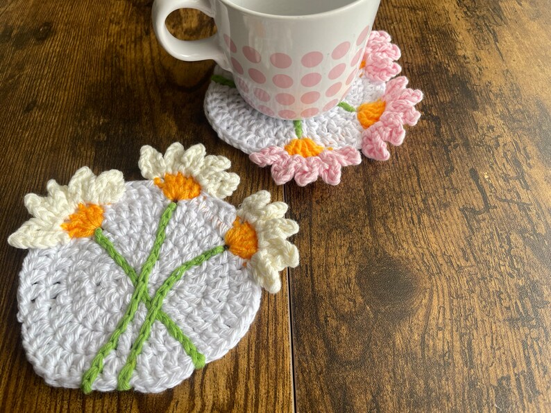 Crochet 3D Daisy Coasters Pattern Etsy