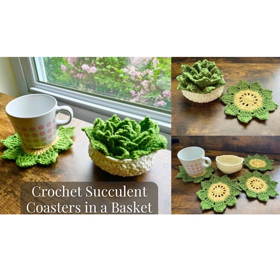 Crochet Succulent Coasters in a Basket Pattern - Etsy Australia