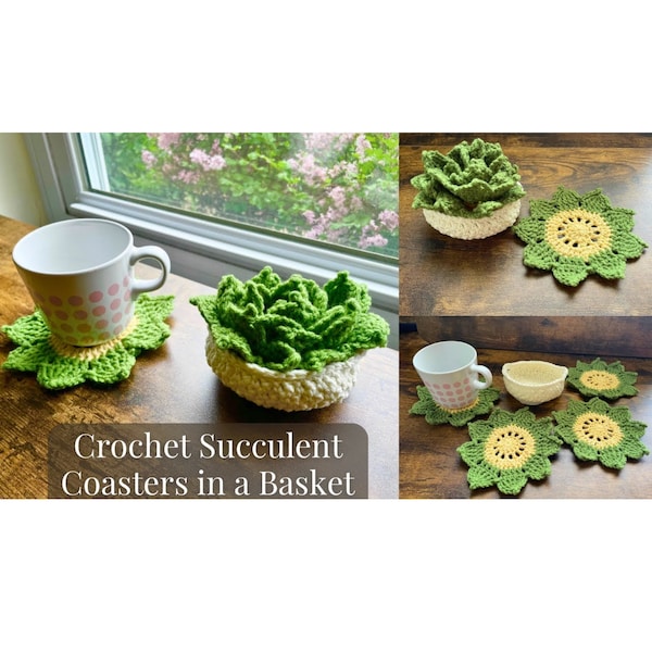 Crochet Succulent Coasters in a Basket Pattern