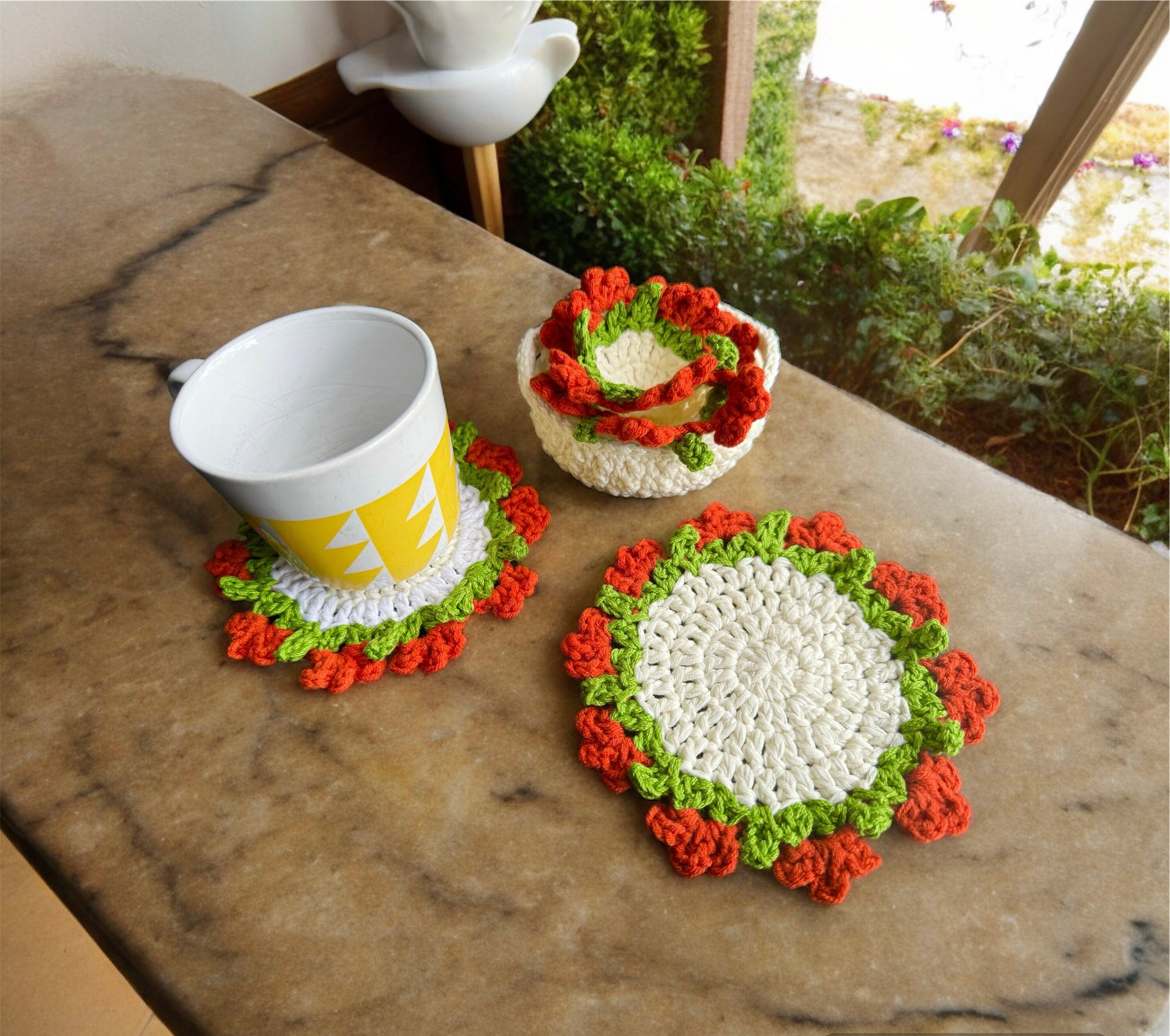 Crochet Red Flower Coasters in a Basket Pattern - Etsy