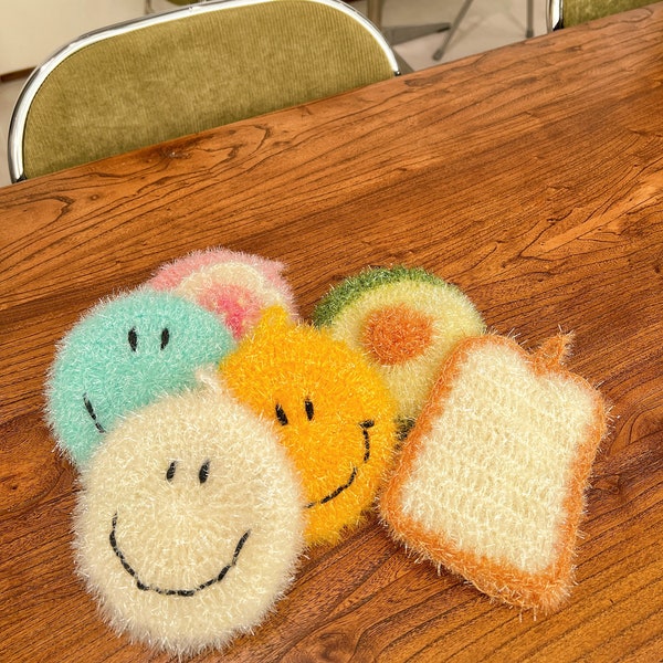 Handmade Tawashi Sakura Kitchen Sponge , reusable toast&avocado sponge ,zero waste eco home, hello kitty kitchen sponge