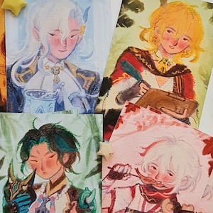 Genshin Portrait Fotokarten Druck im traditionellen Kunststil! (Kaveh,Xiao,Neuvilette,Kazuha)