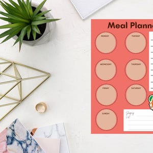 Afdrukbare maaltijdplanner: weeksjabloon, boodschappenlijst, organisator maaltijdvoorbereiding, gezond eten, digitale pdf