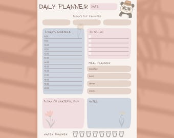 Druckbarer Tagesplaner, Undatierter Tagesplaner, To-Do Liste, Produktivitätsplaner, Sofort Download, A4