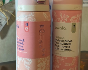 Owala 24 /32oz FreeSip Insulated Stainless Steel Water Bottle -  Pink Floral Design, personalized