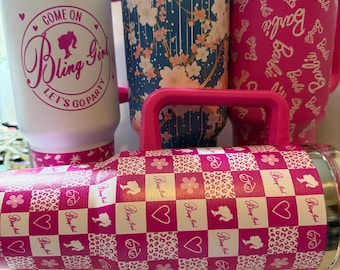 Personalized Barbie Quencher Tumbler Pink Floral Stainless Steel Insulated Tumbler: Cherry Blossom, 40oz