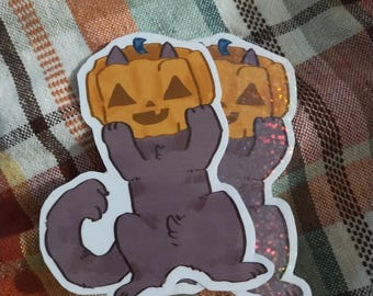 Pumpkin Cat Vinyl Sticker, Kawaii Halloween Fall Decor