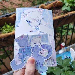 Purple Cat Sticker Bundle with Art Print: Yami Kawaii Gamer Decor