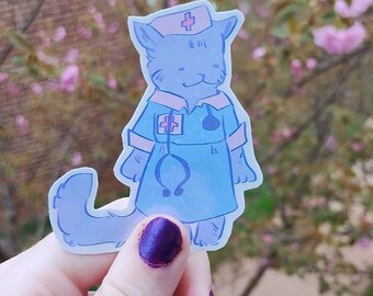 Nurse Cat Vinyl Sticker, Yami Kawaii Creepy Cute