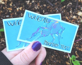 Weevil bottom text sticker, vinyl kiss-cut 3in, glossy or holographic, pastel kidcore bug sticker