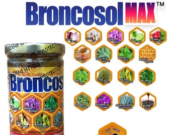 BRONCOSOL MAX - honey Syrup with Zaffon, Eucalyptus, Limes, Ginger, Garlic, Onion, Radish, Mint and more Extracts, 12oz