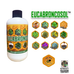 EUCABRONCOSOL - honey Syrup with Thyme, Eucalyptus, Mint and more Extracts, 12oz, White Bottle Presentation