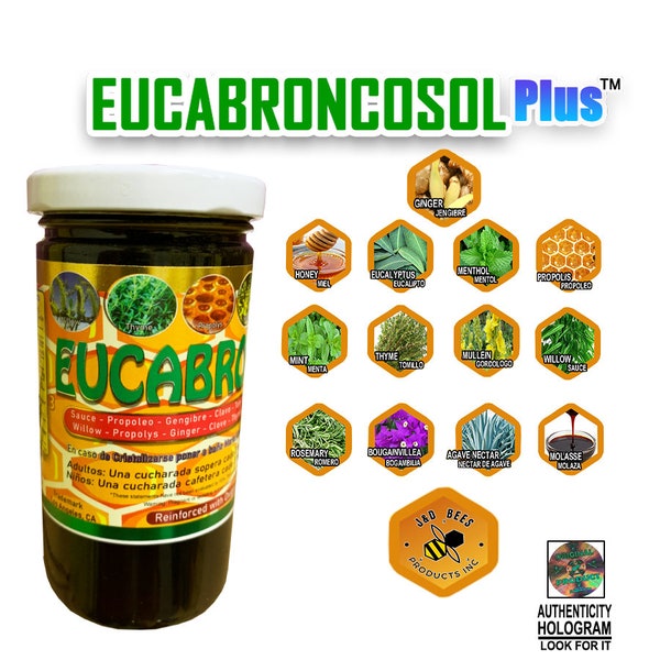 EUCABRONCOSOL PLUS - honey Syrup with Ginger, Zaffron, Eucalyptus, Mint and more Extracts, 12oz