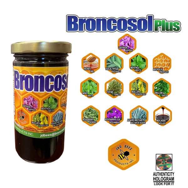 BRONCOSOL PLUS - honey Syrup with Zaffron, Eucalyptus, Mint and more Extracts, 12oz