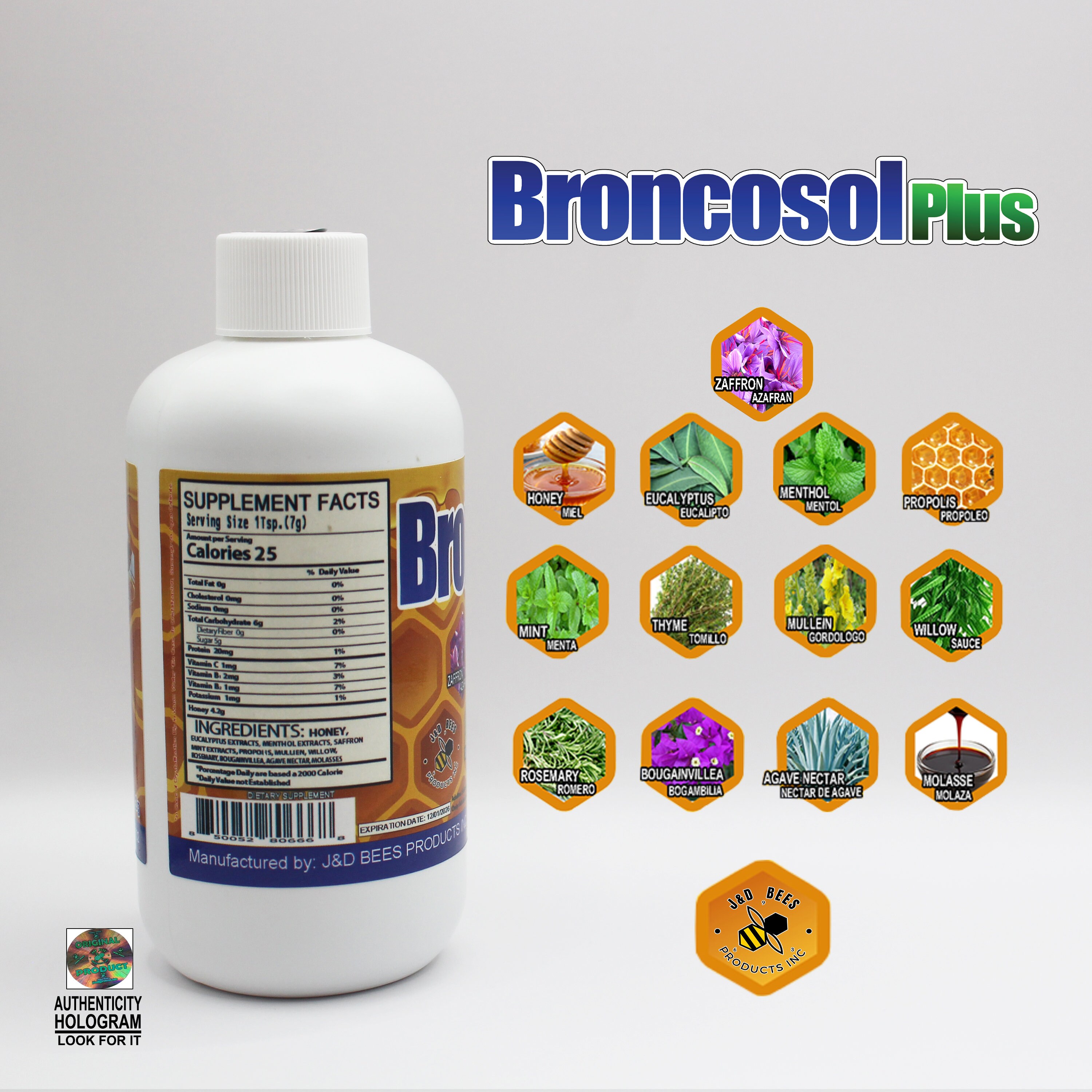 BRONCOSOL PLUS - Honey Syrup With Zaffron, Eucalyptus, Mint and More ...