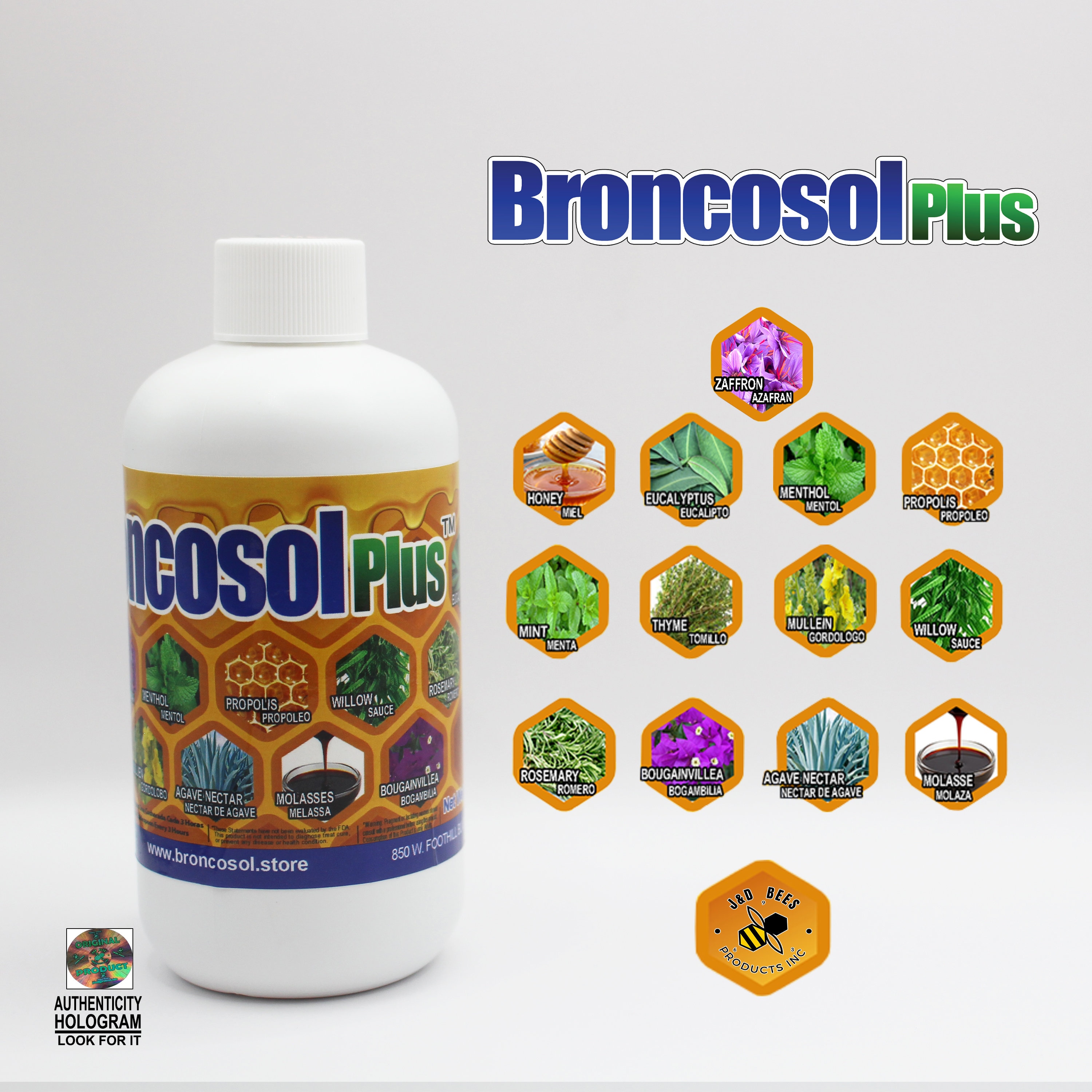 BRONCOSOL PLUS - Honey Syrup With Zaffron, Eucalyptus, Mint and More ...