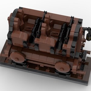 Puede incluir: Una locomotora de tren LEGO marr&oacute;n y negra con un interior detallado y ruedas que funcionan.
